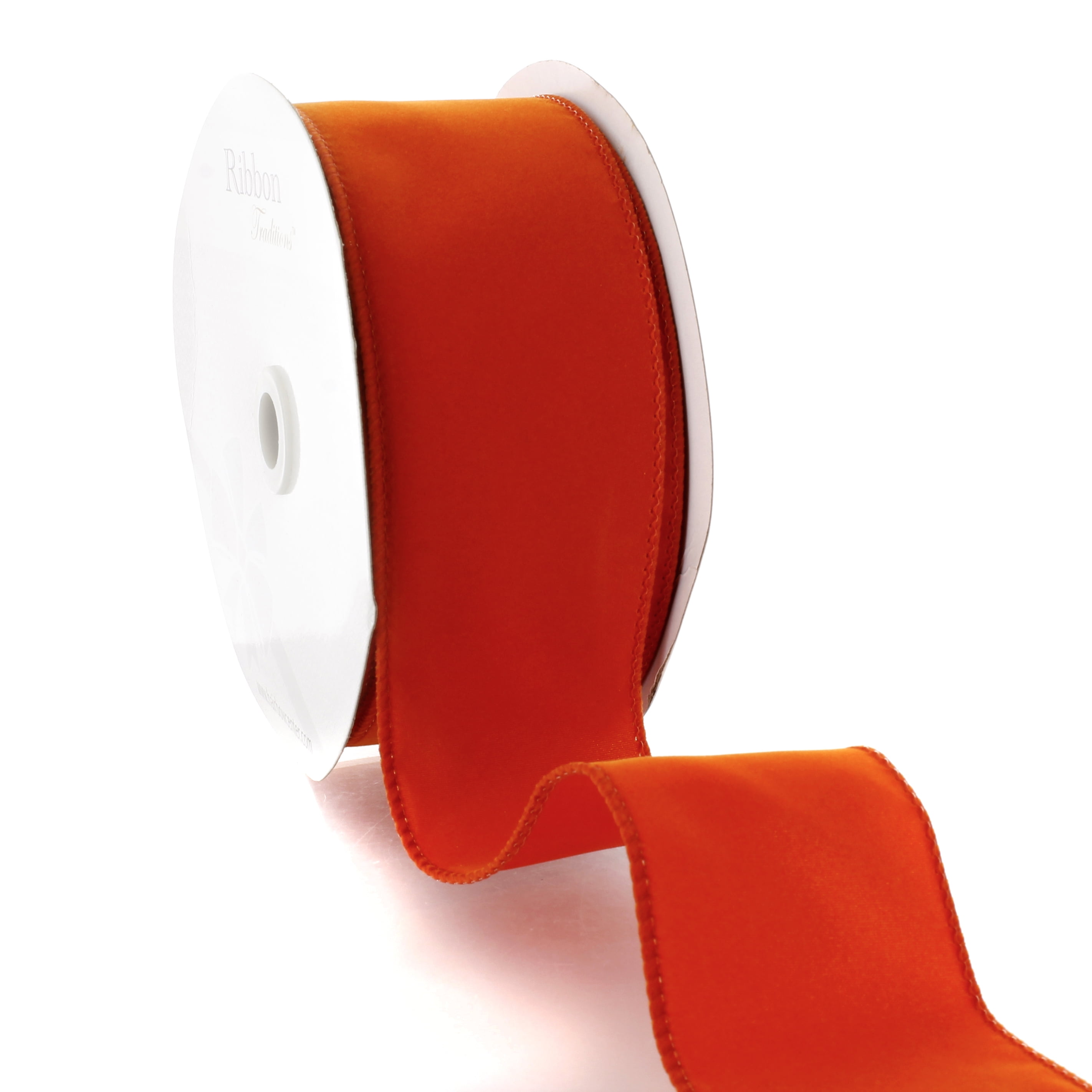Orange Sherbert 1 inch, d Stevens velvet ribbon - 10 yards, wired