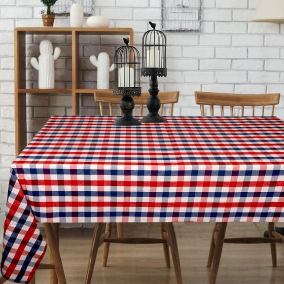 Tablecloth Buffalo Check Table Cloth Tabletop Cover Kitchen Dining Tablecloth 100% Cotton Party Holiday Dinner Red/Blue/White Rectangle 60X102 Inches 8-10 Seats Table Cloth