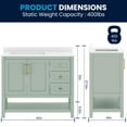 thumbnail image 5 of Flash Furniture 42" Bathroom Vanity with Sink, Cabinet with Gold Hardware, Soft Close Doors, Open Shelf & 3 Drawers, Carrara Marble Finish Counter, Sage/White, 5 of 11