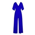 thumbnail image 5 of Riforla Women's Deep V Long Sleeve Casual Fashion High Waist Wide Leg Trousers Womens Jumpsuit Blue XL, 5 of 5
