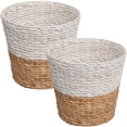 thumbnail image 3 of happimess Toby Contemporary Bohemian Two-Tone Handwoven Water Hyacinth 3.1-Gallon Tapered Round Wicker Waste Basket, White/Natural (Set of 2), 3 of 6