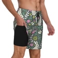 thumbnail image 2 of Kdxio Retro Bunny Floral Print Men's Swim Trunks with Compression Liner 7 Inch Inseam Quick Dry Swim Shorts, 2 of 7