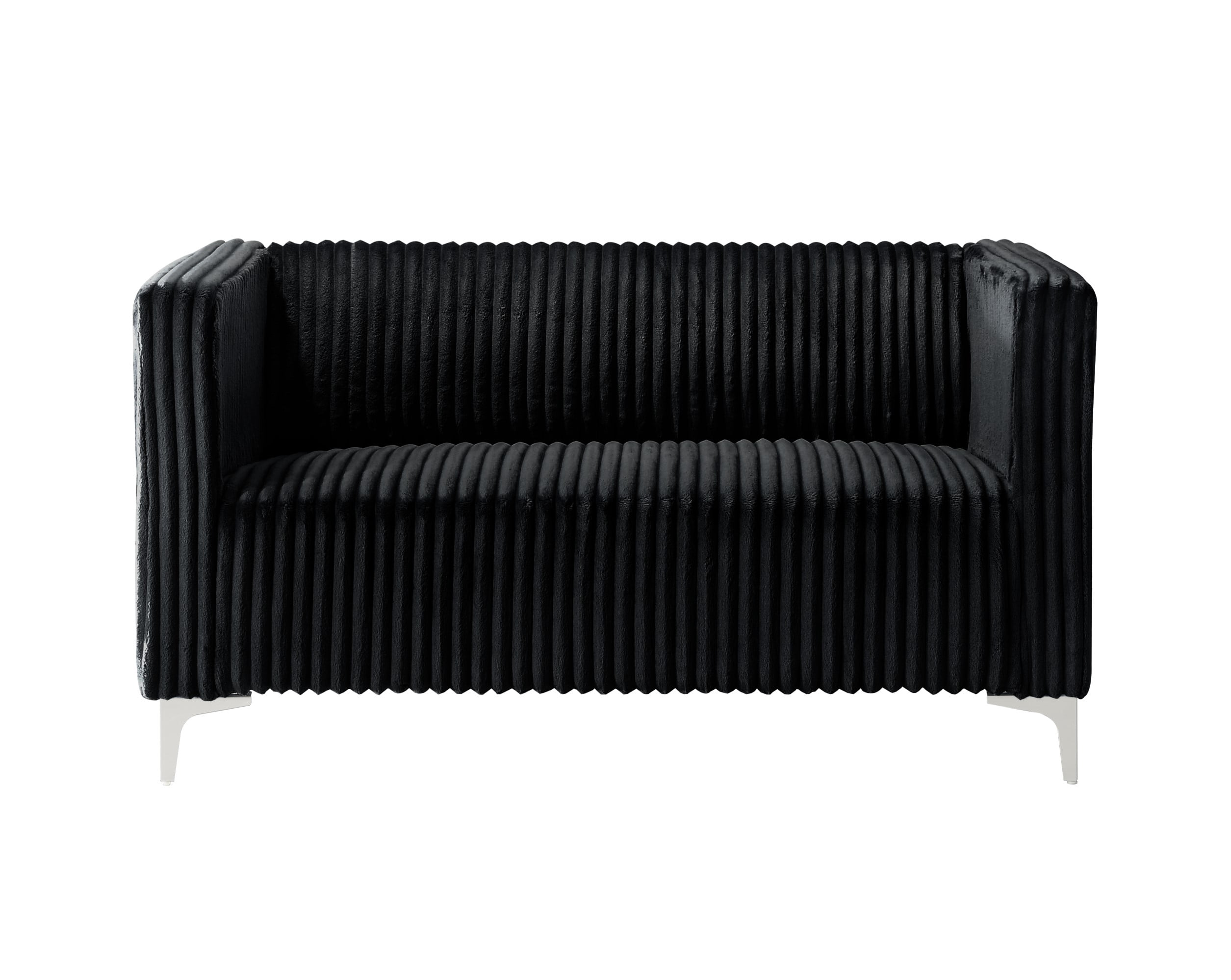 Home Design Gavin Velvet Square Arm Loveseat with Plush Cushions and Modern Upholstery, Durable Frame for Living Room, Contemporary Black Design