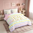 thumbnail image 2 of meiyoeat Glitter M Initial Twin Bedding for Girls Kids, Rainbow Stripe Monogram Bedding Comforter Set, Gold Pastel, Pink Reversible, 7 Pieces, 2 of 6