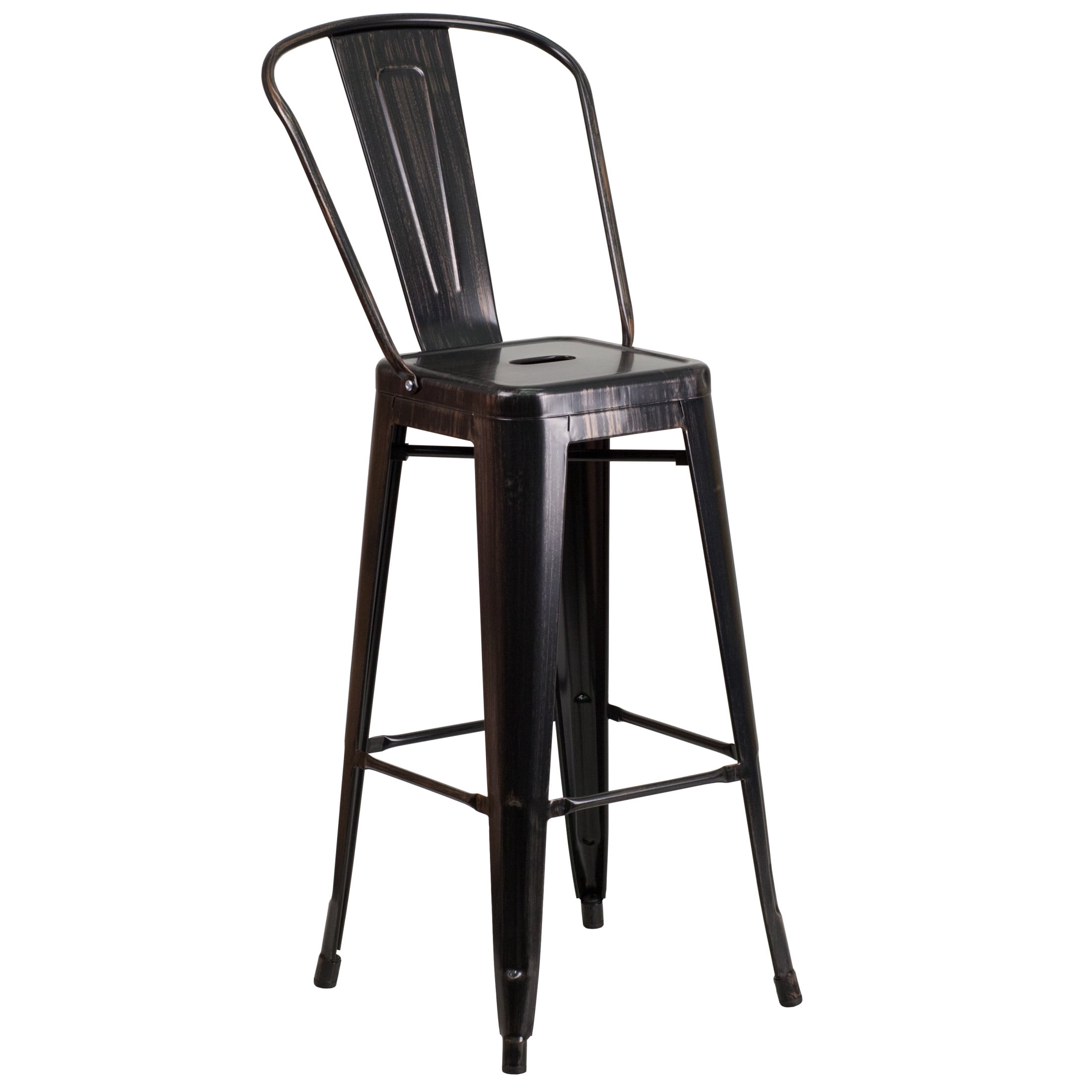 Merrick Lane Black-Antique Gold 30" High Metal Bar Height Stool with Removable Back for Indoor-Outdoor Use