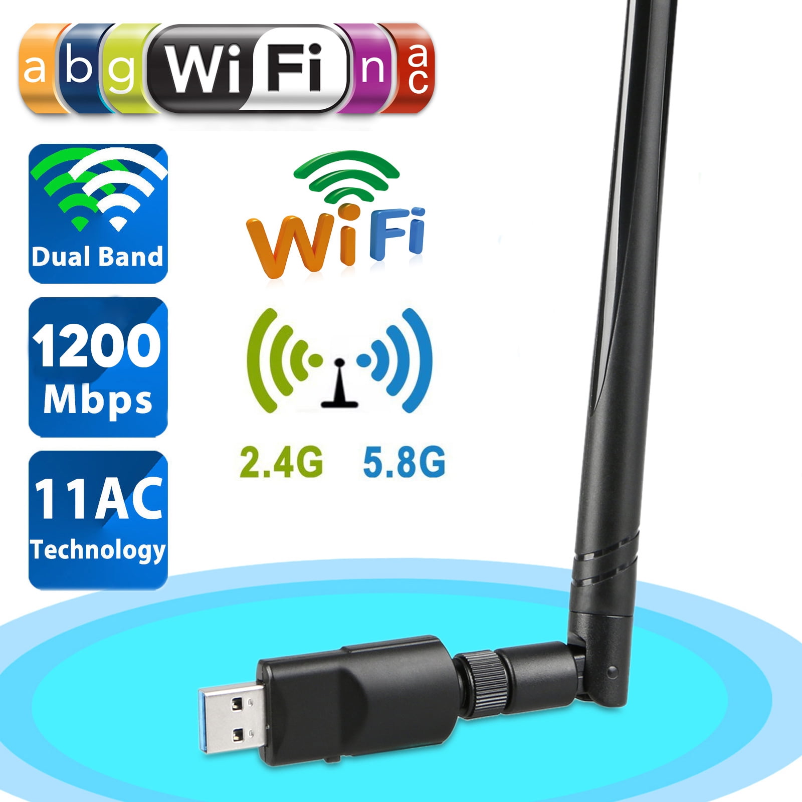 Dual Band 1200Mbps 2.4//5Ghz Wireless USB WiFi Network Adapter w//Antenna 802.11AC