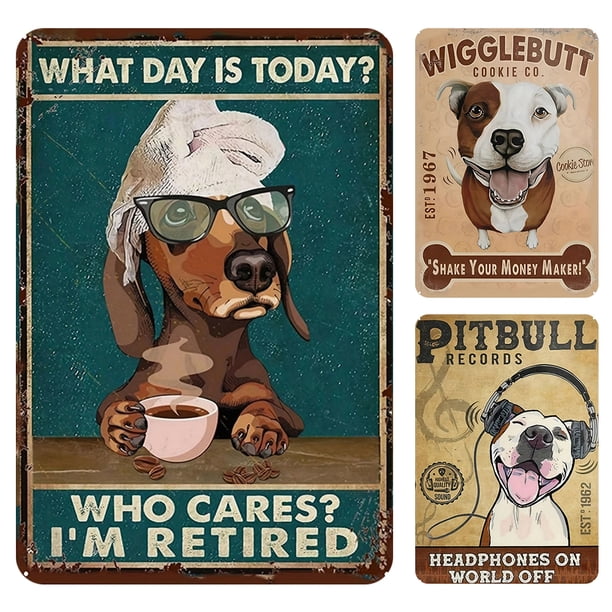Kit Pintura Hierro Rectangular Con Placa Metal Vintage para Perro Bar El 20x30cm 3 Uds.
