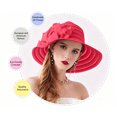 thumbnail image 4 of Risckoth Women's Organza Hat Wide Brim 3D Flower Detail Layered Design Formal Tea Party Wedding Cap, Wine, 4 of 8
