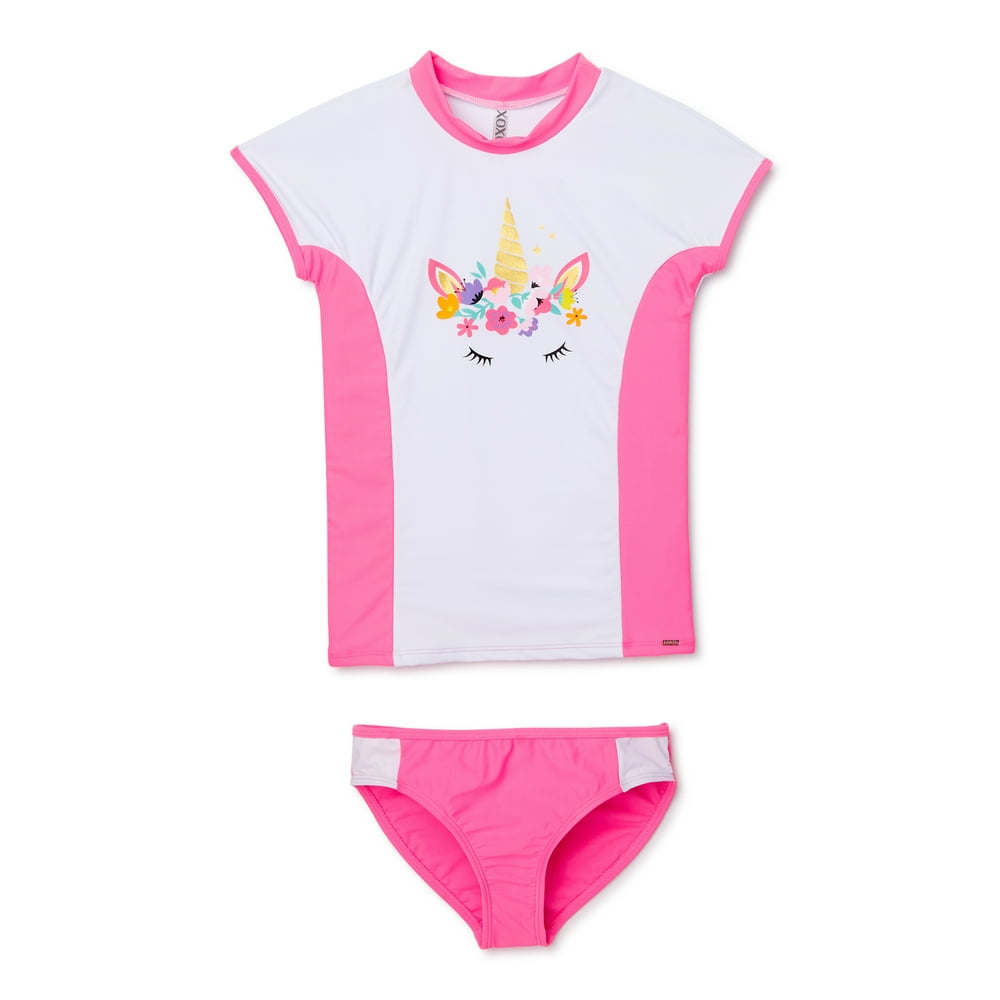 XOXO XOXO Girls Unicorn Rashguard Swim Shirt And Bikini Bottoms, 2