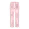 thumbnail image 5 of Wutalume Women's Checkered Straight Leg Pants - Elastic Waist Casual Trousers, Loose Fit Plaid Pattern for Daily Wear,Pink M, 5 of 6