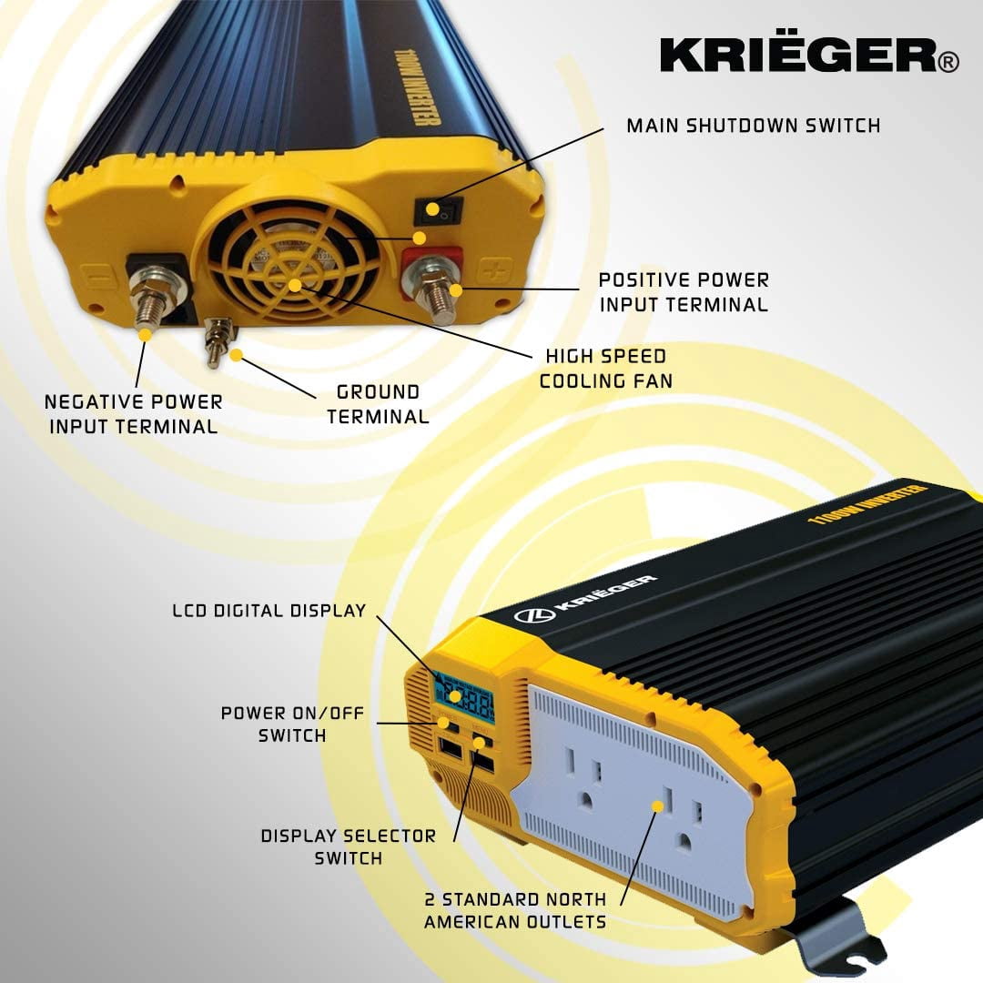 KRIEGER KR1100 12V/110VAC 1100-Watt Continuous 6000-Watt Surge Power Inverter