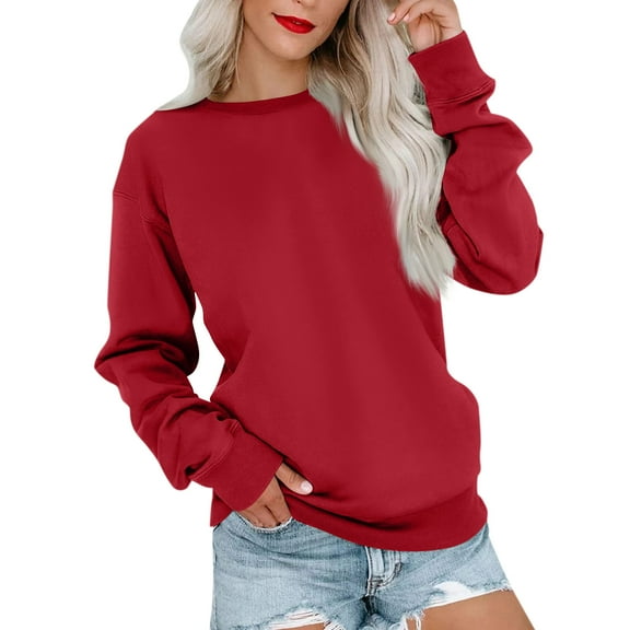 Crewneck Sweatshirts Women Long Sleeve Crew neck Sweatshirt Cute Pullover Tops Lightweight Fall Winter Outfits 2025 Red M