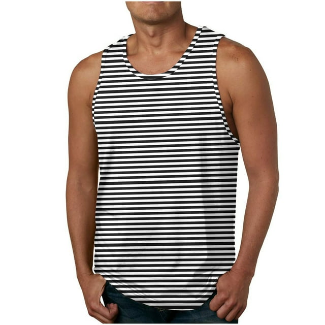 ylioge S-6X Débardeurs Grande Taille pour Hommes, Sans Manches, Col Rond, Chemises de Musculation, Chandail Rayé Imprimé, Gilet de Course Athlétique