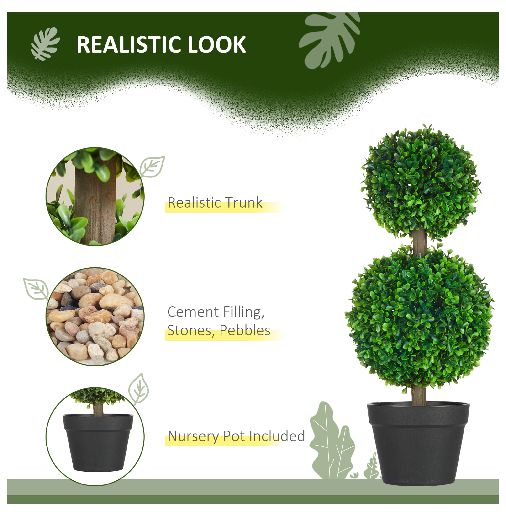 Artificial Plant for Home Decor Indoor & Outdoor Fake Plants Artificial Tree in Pot, 2 Ball Boxwood Topiary Tree for Home Office, Living Room Decor, Green