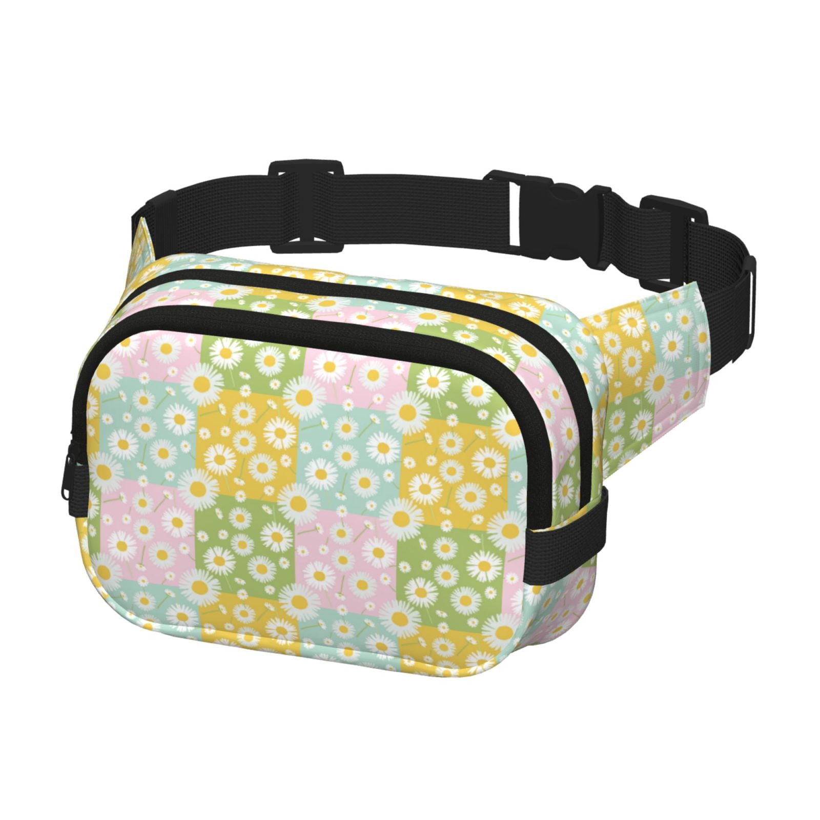 Picia Daisies Flowers Print Square Double-Layer Waist Bag Mini Adjustable Waist Belt Bag Exercise Running Travel Hiking