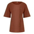 thumbnail image 4 of EHTMSAK Women Button Down Shirt Dress Long Tshirts for Leggings Cotton Linen Short Sleeve Blouses Plus Size Crew Neck Plus Size Tops for Women Sexy Summer Blouses for Spring Brown 5X, 4 of 5