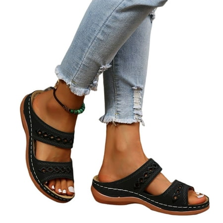 

Sandals Women Dressy Summer Orthotic Flip Flops for Women Open Peep Toe Solid Color Walking