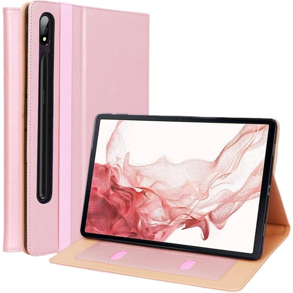 Luxury Multi-Functional Leather Tablet Case with Foldable Holder Hand Strap Card Slots Cover, for Samsung Galaxy S5e S6 Lite S7 S8 Ultra Plus FE Shell(Pink,S6 2019 10.5 T860)