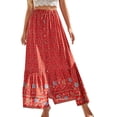thumbnail image 1 of Falda de mujer con estampado floral y botón frontal elástico de cintura alta falda larga para viajes a casa rojo L, 1 of 6