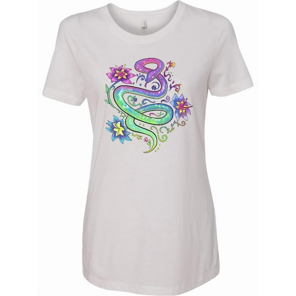 Inktastic Magical Colorful Snake with Flowers Women's T-Shirt