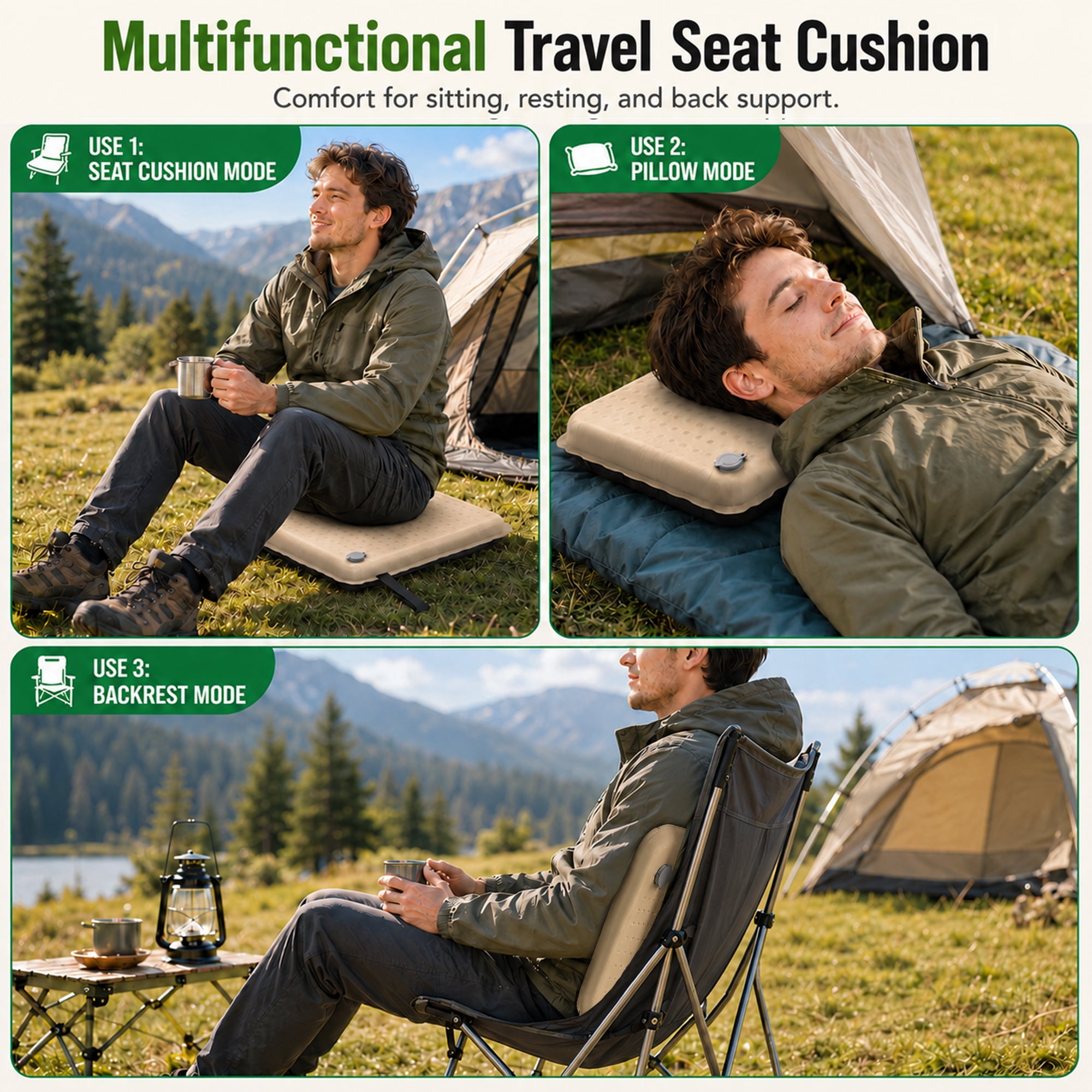 BNISE Inflatable Seat Cushion, 2 Inch Portable Self Inflating Memory Foam Seat Pad, Ultralight for Airplane, Stadium Bleachers, Camping and Office