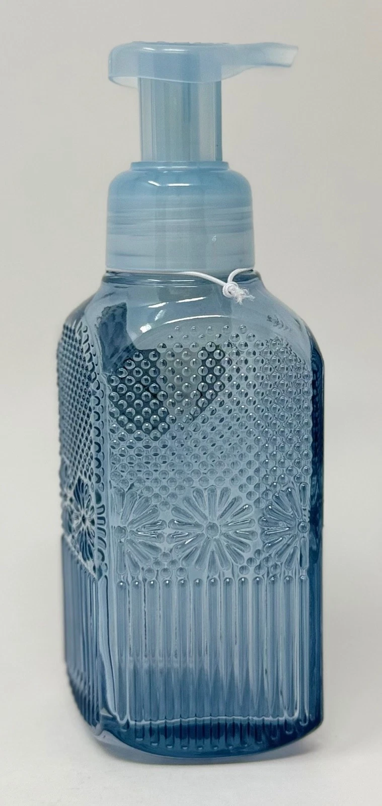 Bath & Body Works Foaming Hand Soap Refill Dispenser Holder Blue Glass Vertical Line Dot Floral