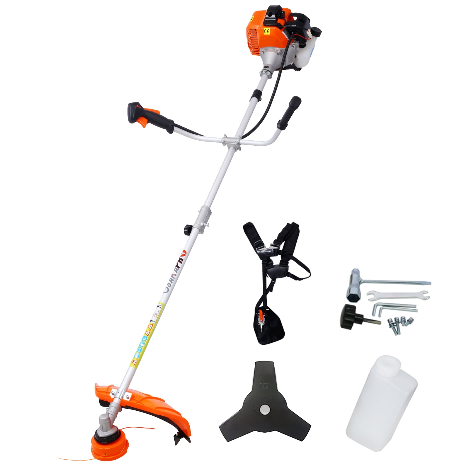 52cc 2-Cycle Gas Powered Weed Eater and Brush Cutter 2 in1 String Trimmer with 10" Steel Blade for Heavy Duty Yard Work Backyard Farm Ranch Land Clearing Includes Shoulder Strap Anti-Vibration Handle