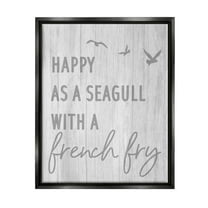 Stupell Industries Funny Happiness Phrase Rustic Seagull Beach Humor Graphic Art Jet Black Floating Framed Canvas Print Wall Art, Design by Daphne Polselli