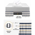 thumbnail image 3 of Beige Navy Blue Striped Bed Skirt Queen Size 18 Inch Drop, Wrap Around Bed Skirts, Farmhouse Stripes Modern Abstract Art Elastic Bedskirt Pleated Bed Frame Cover Luxurious Dust Ruffle for Queen Bed, 3 of 6