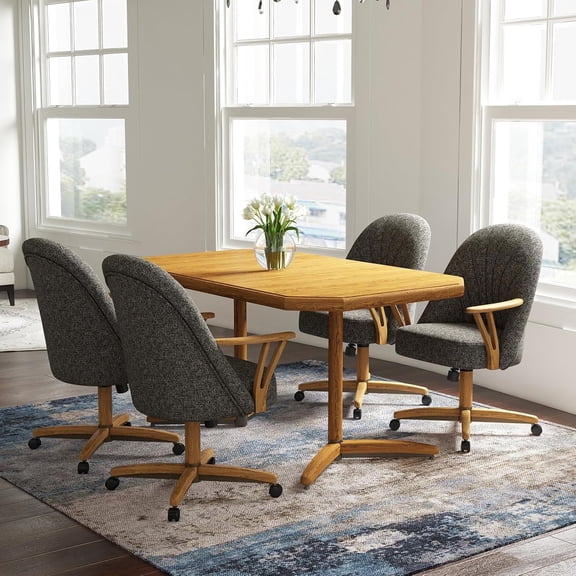 Chromcraft 5-Piece Dining Set with Expandable Table and 4 Swivel-Tilt Rolling Chairs for Dining Room