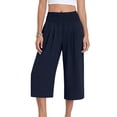 thumbnail image 4 of ATOYSOY Womens Smocked Waist Culottes Elastic High Waist Cropped Wide Leg Pants Casual Summer Capris For Beach And Vacation, 4 of 7