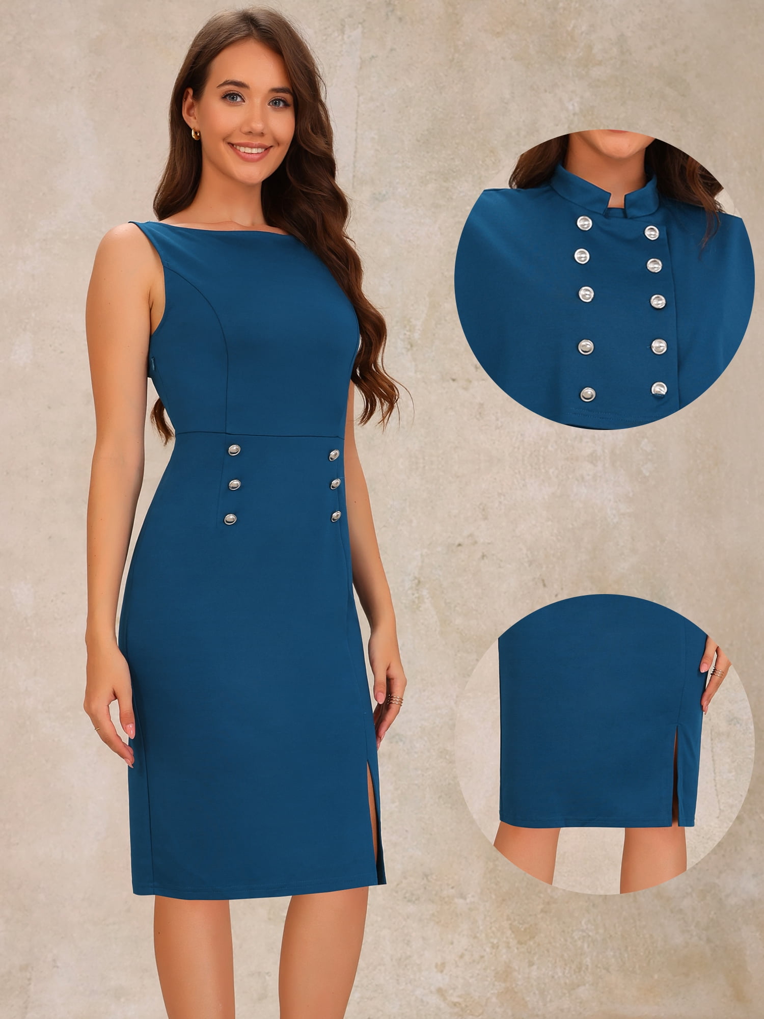 DARING DIVA Women's Double Breasted Two Pieces Cape and Dress Sets XL Lake Blue