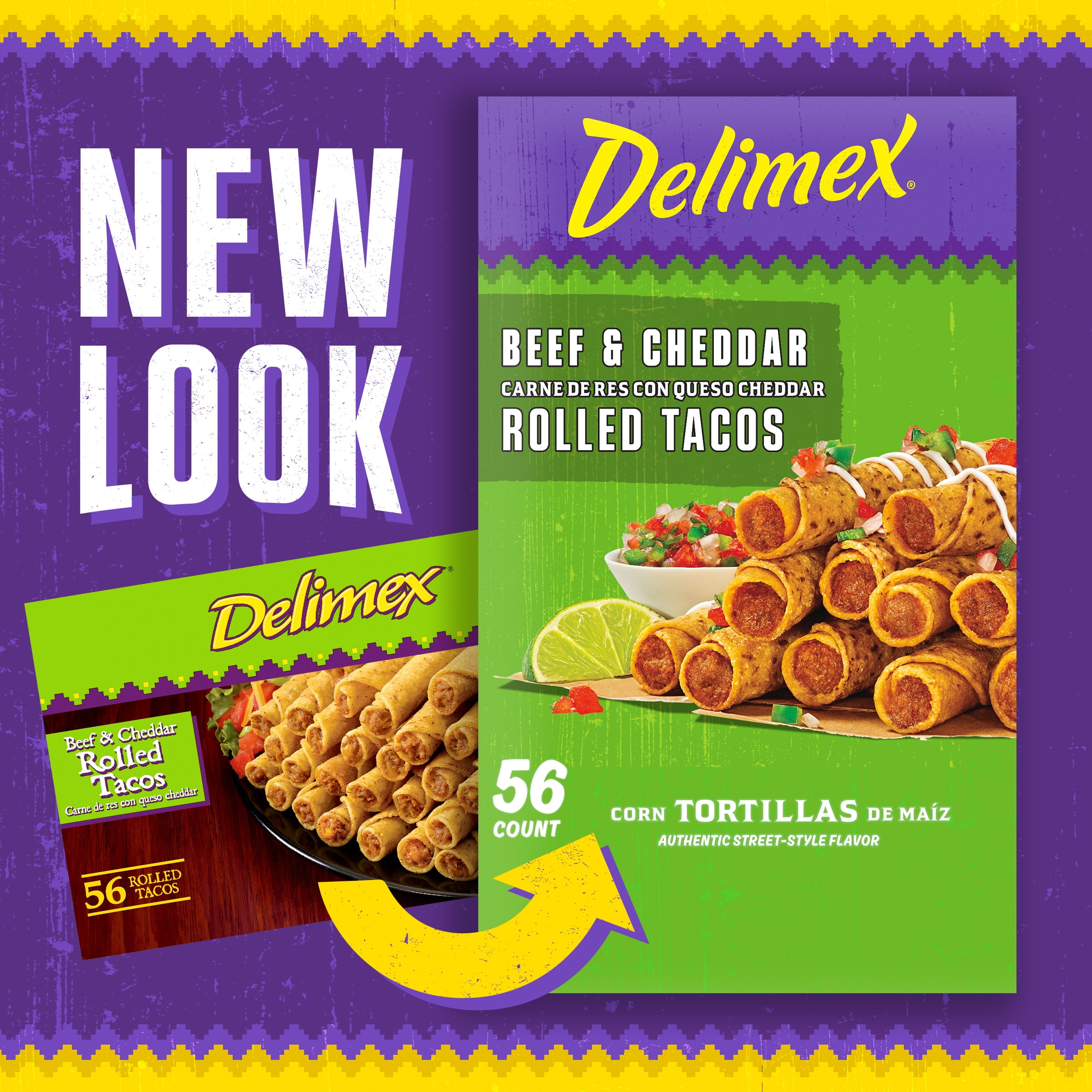 Delimex Beef & Cheddar Corn Rolled Tacos Frozen Snacks, 56
