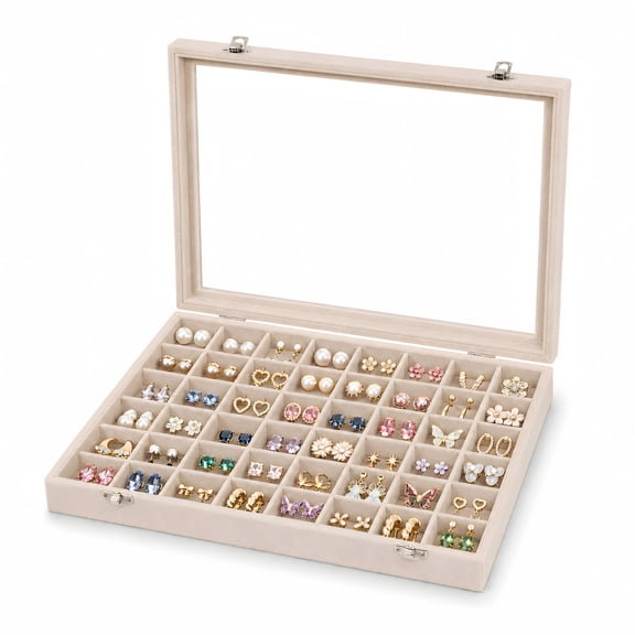 Soda Candy Velvet Jewelry Box Organizer with Transparent Cover, Jewelry Tray for Earrings Rings, Gift for Women Girls Mothers