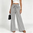 thumbnail image 4 of Karymi Athletic Shorts for Women Vertical Striped Long Wide Leg Pants, Ruffled Elastic Drawstring High Waist Trousers with Casual Patch Pocket Women's Clothing, 4 of 5