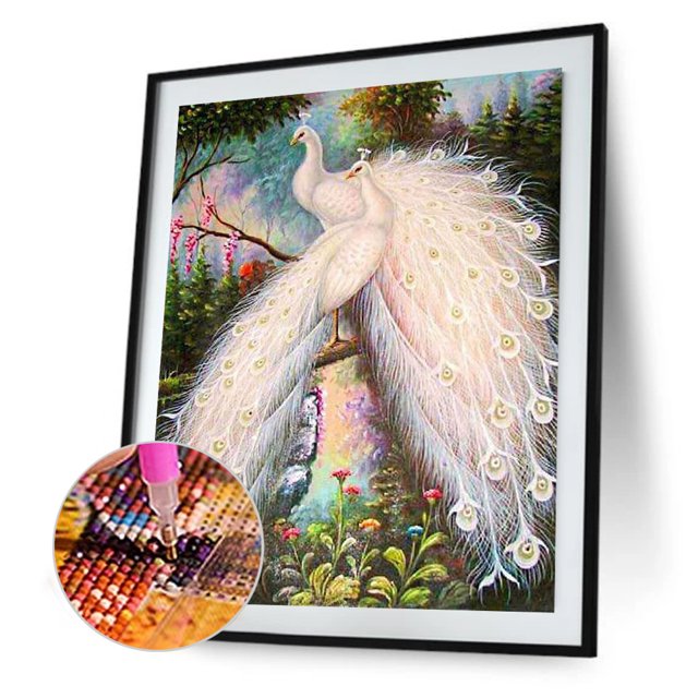 Cuadros Decorativos 5D diamante pintura pavo real blanco taladro cuadrado completo DIY arte mosaico imagen JShteea Nuevos Originales