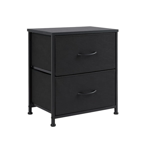 Compact Nightstand with 2 Removable Fabric Drawers, Adjustable Feet for Stability, Multi-Purpose Bedside End Table, Black