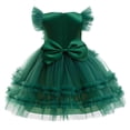 thumbnail image 3 of Zanarzt Robe Fille Tout-Petit Sans Manches Robe de Fête de Noël Robe Fille Nœud Robe de Couleur Unie Robe Enfant Robe de Soirée Vert, 5-6 Ans, 3 of 6