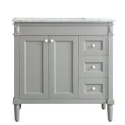Catania 36" Vanity in Grey with Carrara White Marble Countertop without Mirror