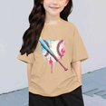 thumbnail image 2 of T-shirts Filles Imprimé Col Rond Manches Courtes T-Shirt Garçons Filles Tee Confortable Tee Shirt Enfant Kaki 12 Ans-13 Ans, 2 of 6