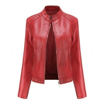 Ikevan Women'S Slim Leather Stand Collar Zip Motorcycle Suit Belt Coat Jacket tops