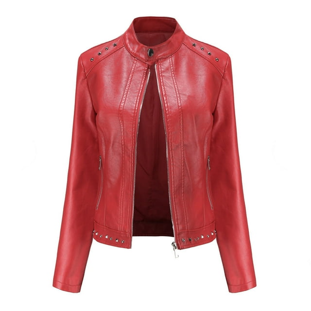 Chaqueta delgada de cuero con cuello levantado y cremallera para mujer Fridja BV0+774