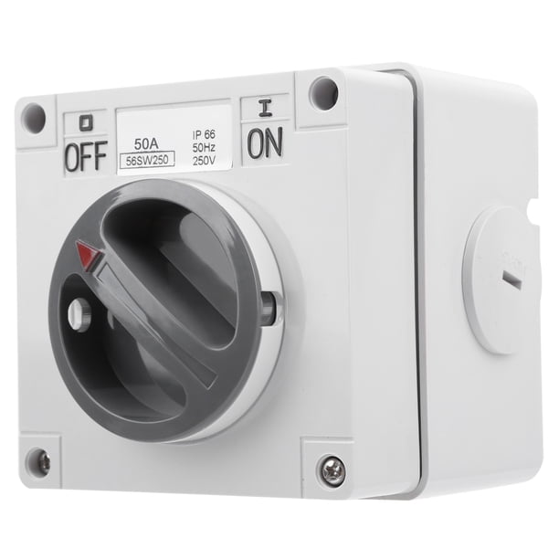 Toma de corriente con interruptor a prueba de agua para exteriores, con aislamiento a prueba de polvo, botones giratorios de encendido y apagado e indicadores, 250 V (2P50A)