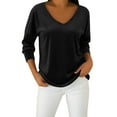 thumbnail image 6 of ClodeEU Women's V Neck Long Velvet Sleeve Tops ,Casual Fashions Basic Loose Fit Tunic T Shirts Black,Womens Plus XL, 6 of 8