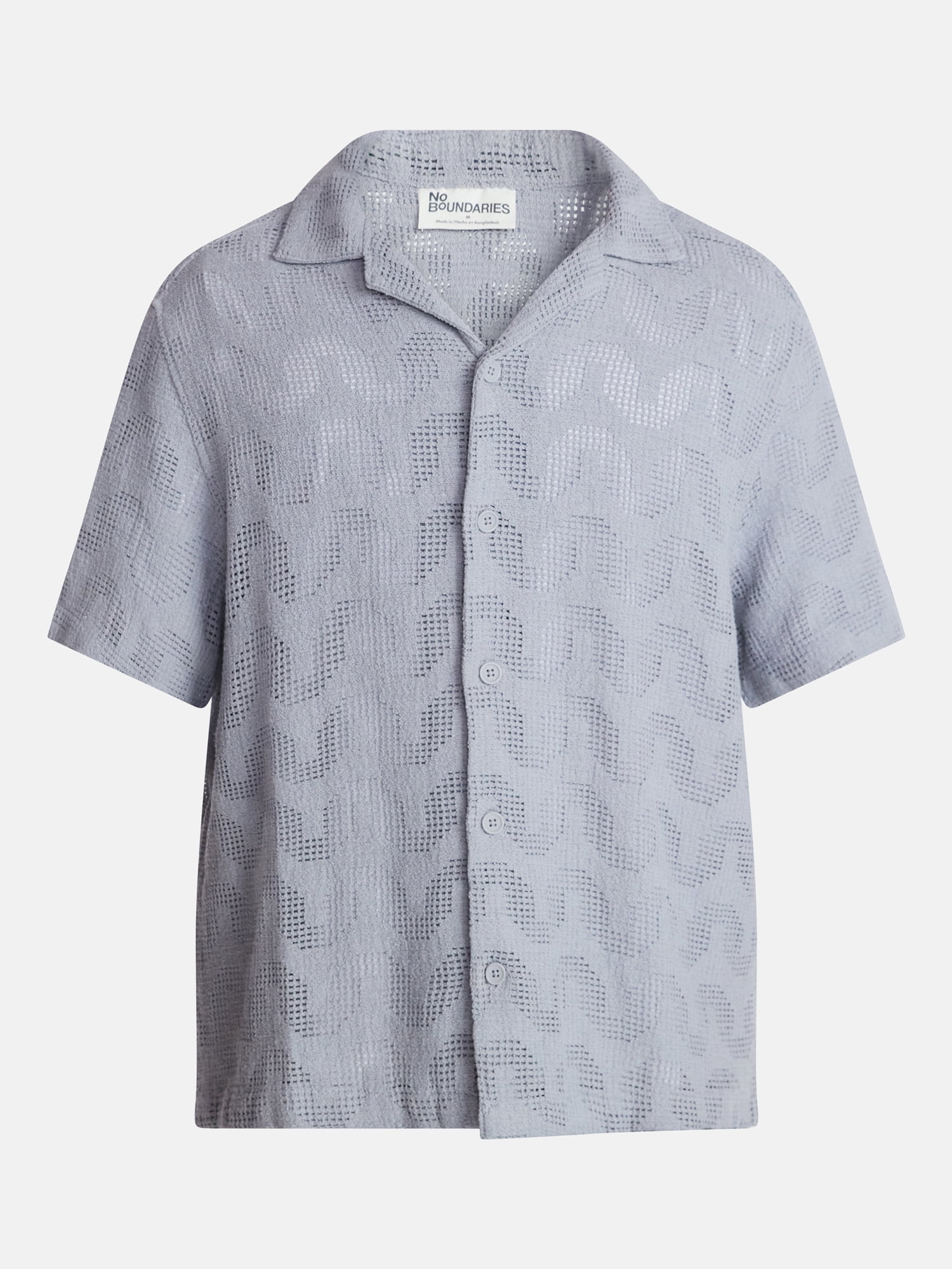 No Boundaries Textured Wave Design Resort Shirt with Short Sleeves, Men's XS-4XLT