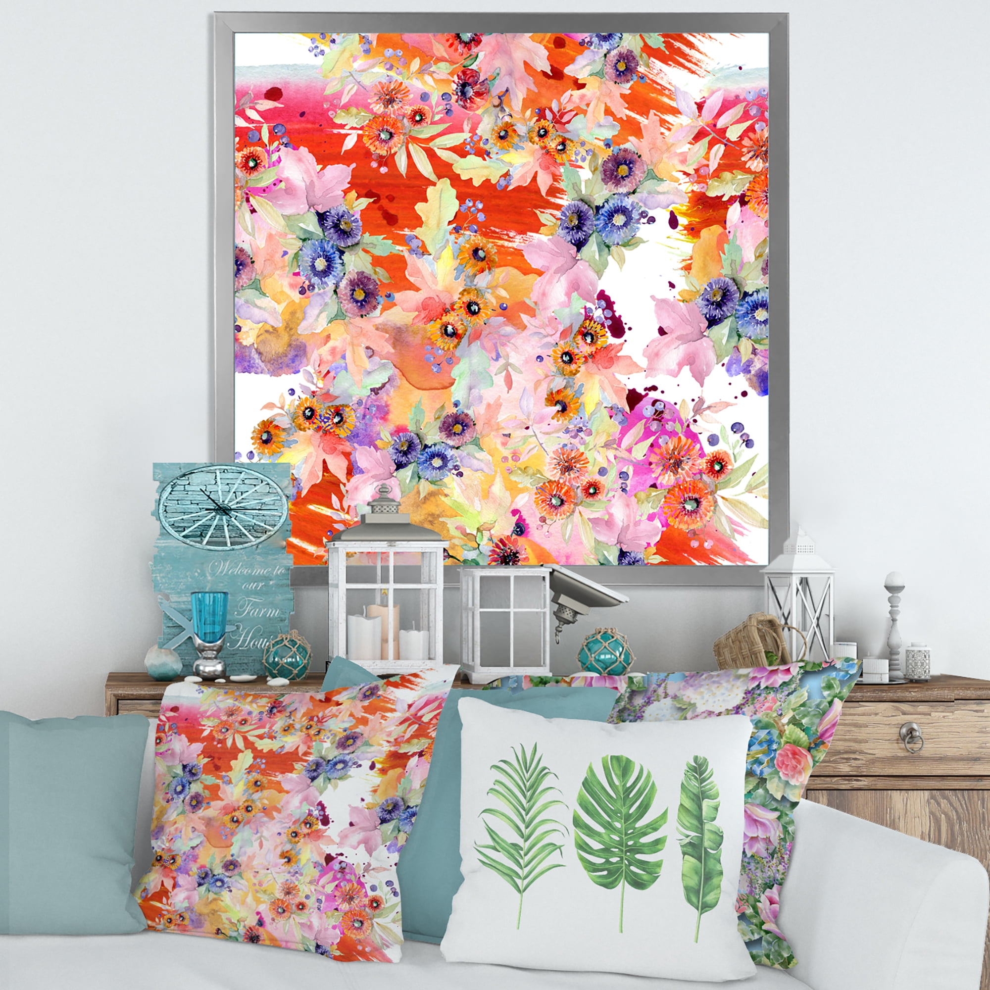 Designart 'Wildflowers and Vibrant Wild Spring Leaves VI' Modern Framed Art Print