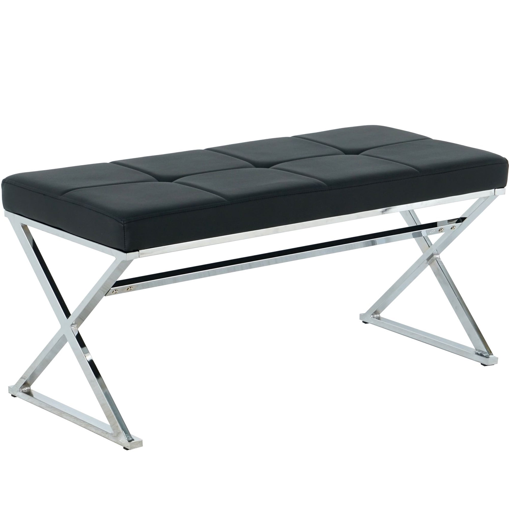 SYNGAR Entryway Bench, PU Upholstered Seat Footstool, Rectangular End