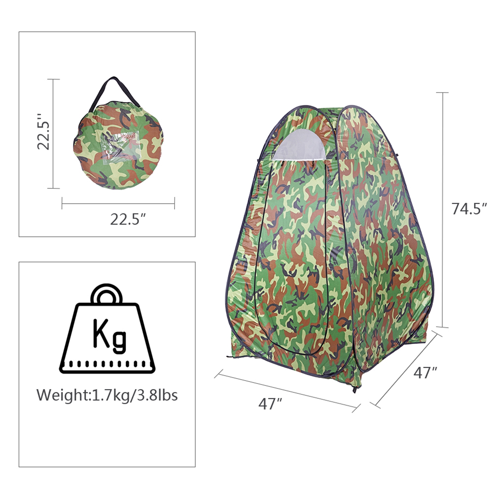 Portable Privacy Tent, Pop-Up Dressing Room Camping Shower Tent for Camping Picnic, Camouflage - image 2 of 7
