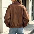 thumbnail image 5 of hlysgo Women's Barn Jacket Collar Zipper Utility Jacket Cinchable Hem Workwear Jacket with Pockets Brown,M, 5 of 6