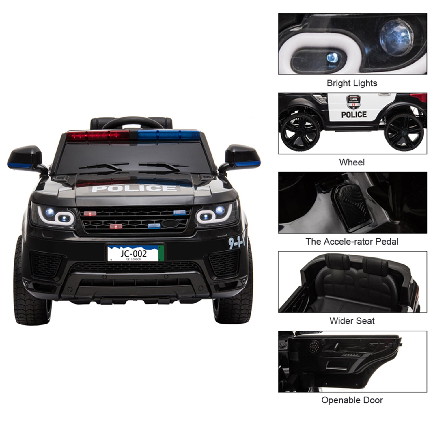 CIPACHO 12V Kids Police Ride On Car Electric Cars with 2.4G Remote Control, LED Flashing Light, Music & Horn, Black CIPACHO 12V Kids Police Ride On Car Electric Cars with 2.4G Remote Control, LED Flashing Light, Music & Horn, Black
